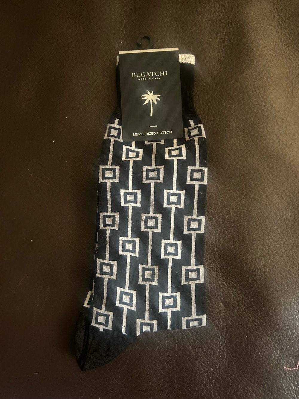 Bugatchi Black and White Geometric Mercerized Cotton Dress Socks